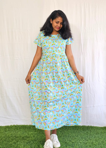 Mint Rainbow Printed Maternity & Feeding Loungewear