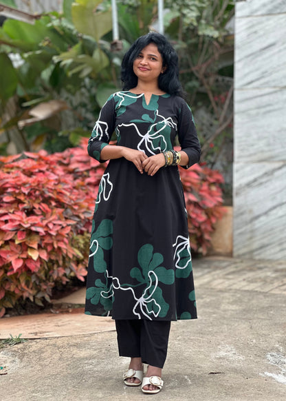 Black Petal Kurta Set