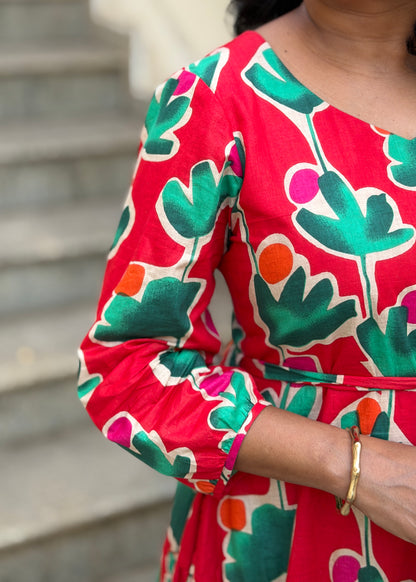 Carina Cotton Maxi Dress — Red Bold Print