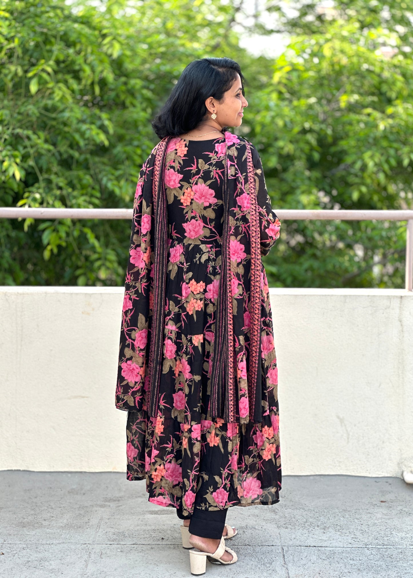 Black Floral Mul Mul Kurta Set