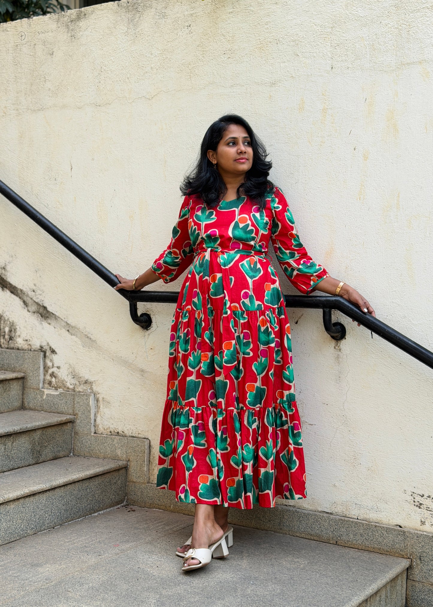 Carina Cotton Maxi Dress — Red Bold Print