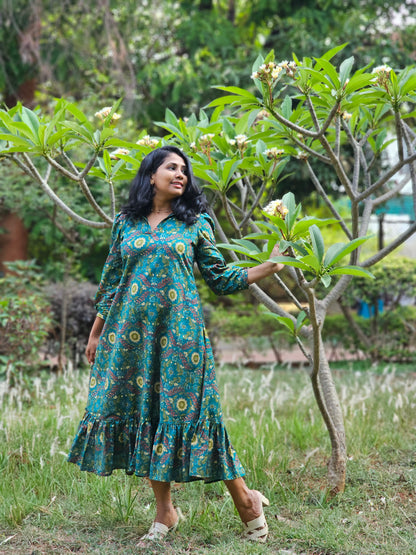 Forest Muse A line Cotton Midi Dress