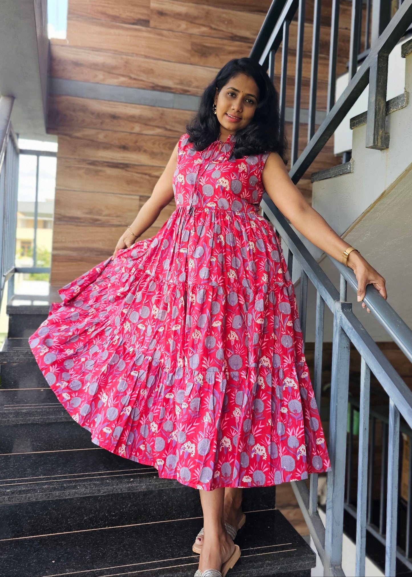 Red Floral Collar Dress- Immediate Dispatch