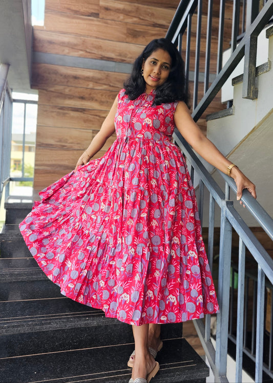 Red Floral Collar Dress- Immediate Dispatch