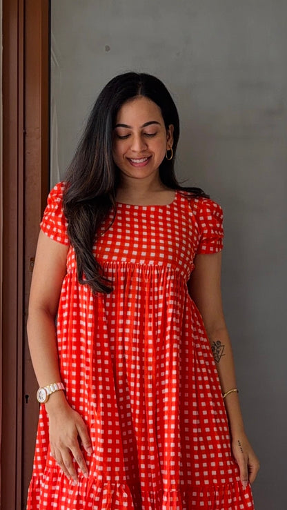 Orange Gingham Cotton Dress