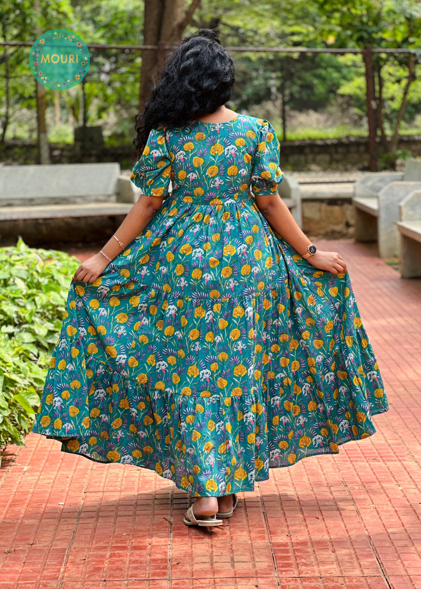 Autumn Floral Cotton 3 Tier Maxi Dress