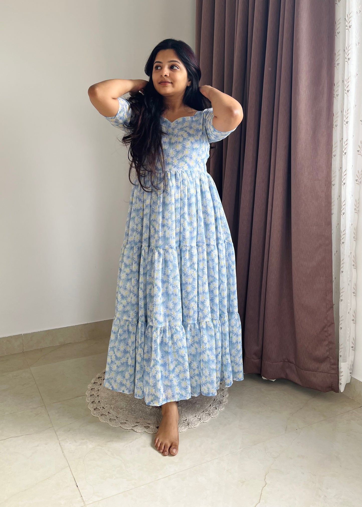 Blue Daisy 3 Tiered Midi Dress