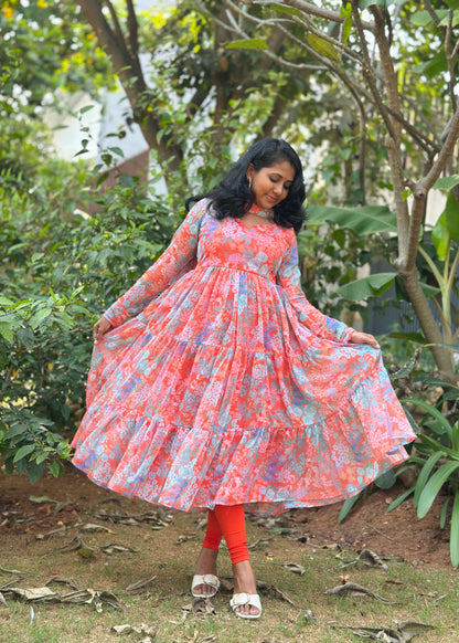 Nithya Tiered Anarkali Kurta & Dupatta Set