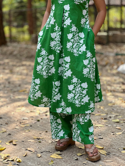 Vrinda Green A line Co-Ord Kurta Set