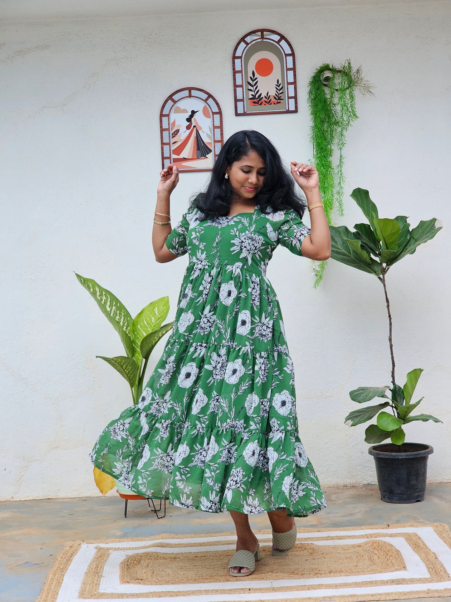 Green 3 tiered Dress