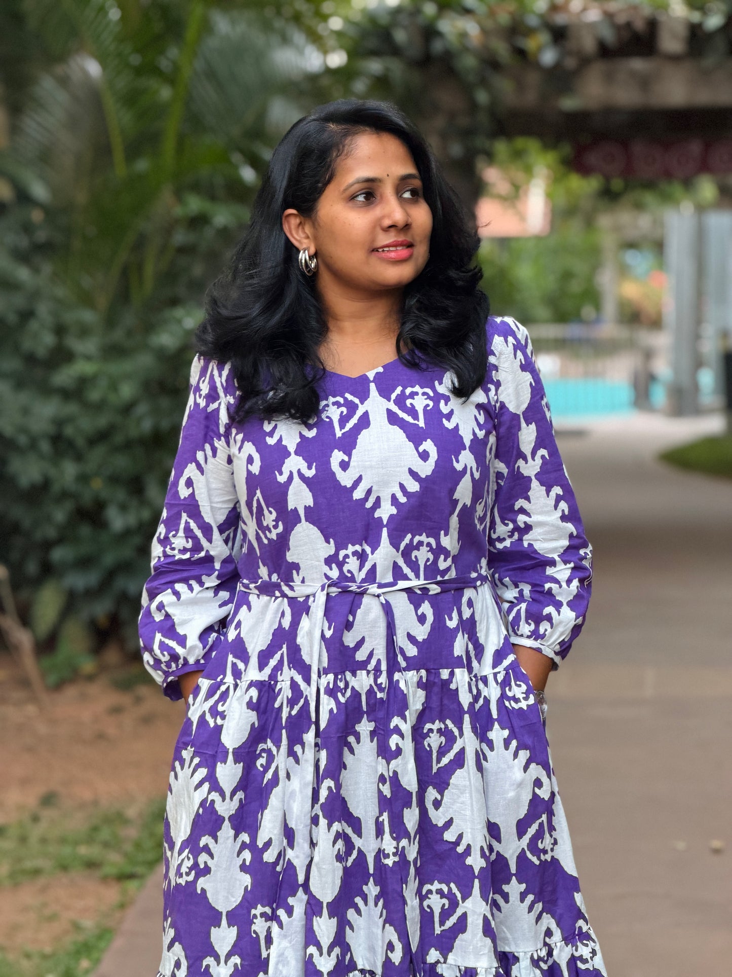 Nina Cotton Maxi Dress — Lavender White Print