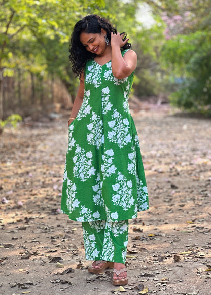 Vrinda Green A line Co-Ord Kurta Set