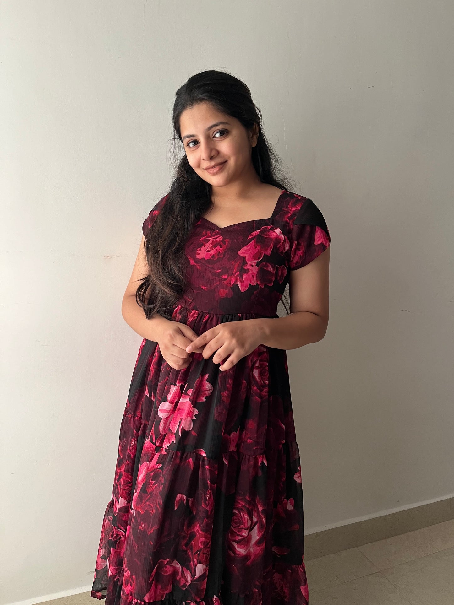 Rose Eclipse 3 Tiered Georgette Dress