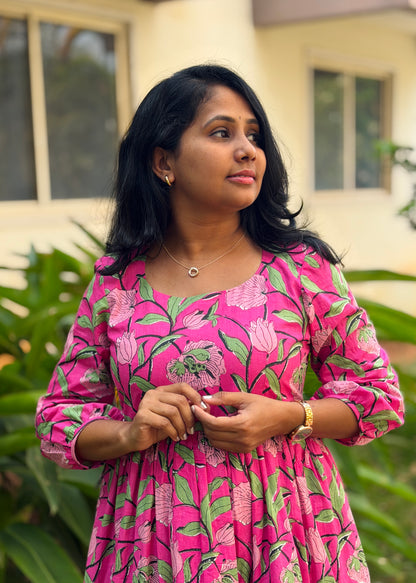 Rosa Cotton Maxi Dress — Pink Floral Print