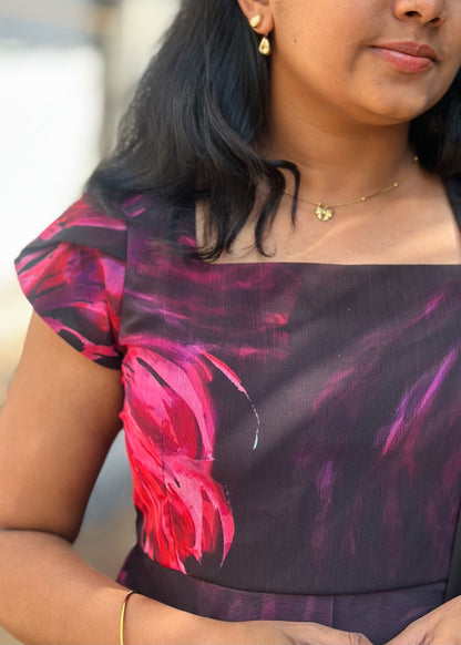 Black with Pink feather print Anarkali