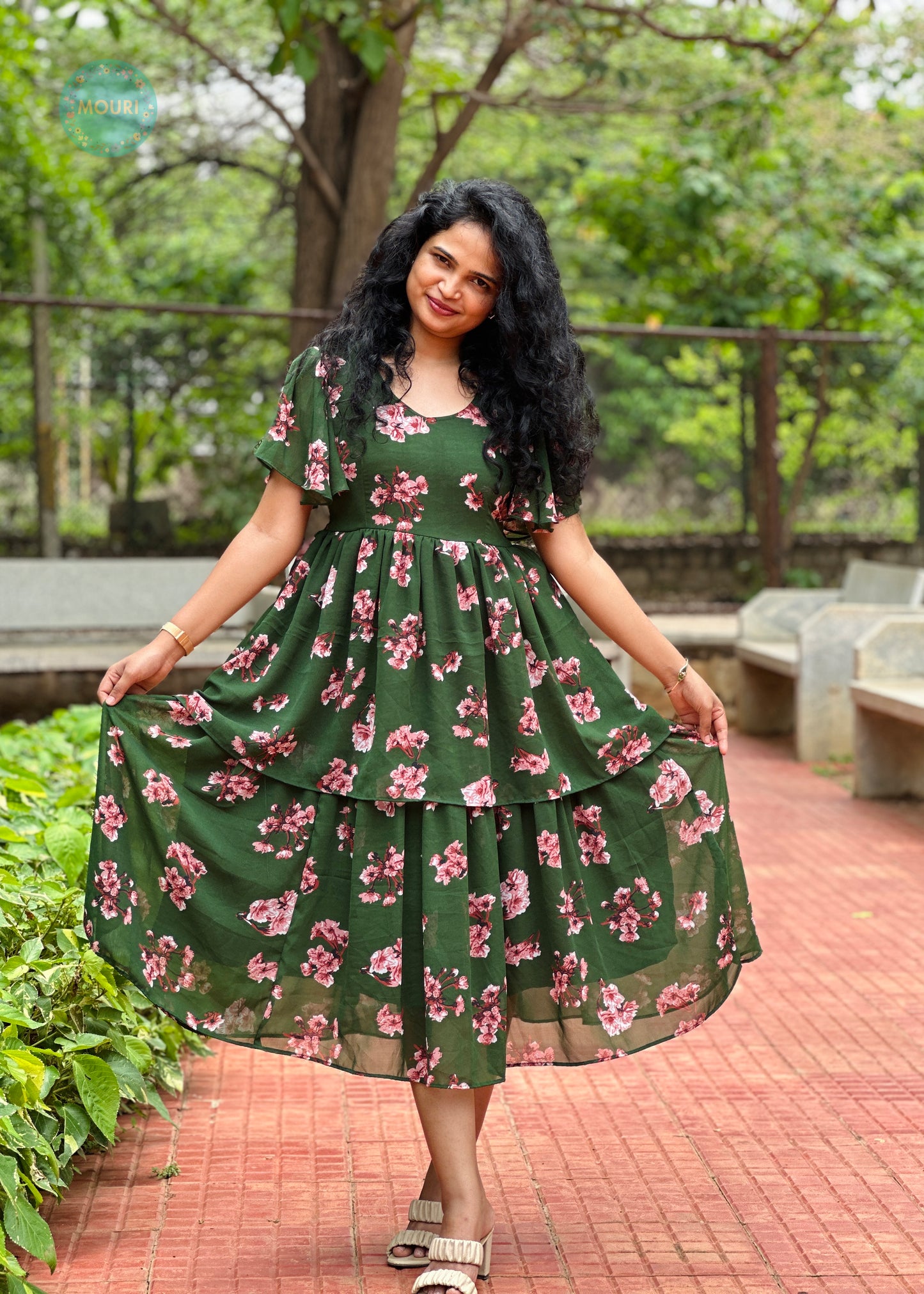 Tamia Green Floral Midi Dress