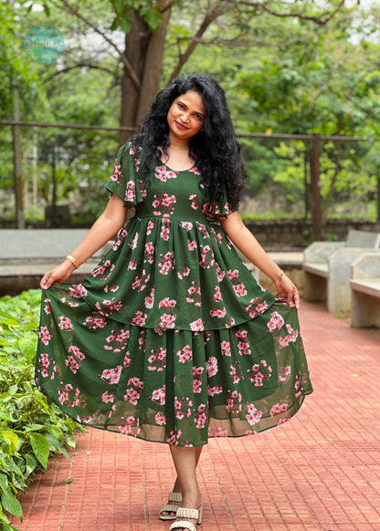 Tamia Green Floral Midi Dress
