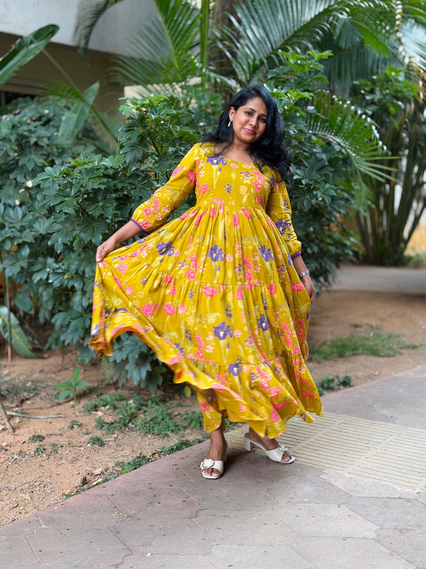 Gia Cotton Maxi Dress — Yellow Floral Print