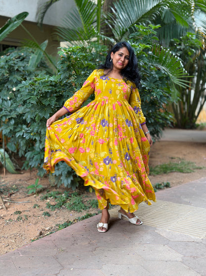 Gia Cotton Maxi Dress — Yellow Floral Print
