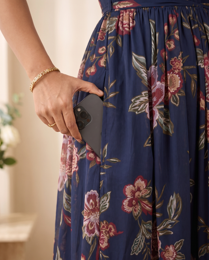 Indigo Charm Georgette Midi Dress