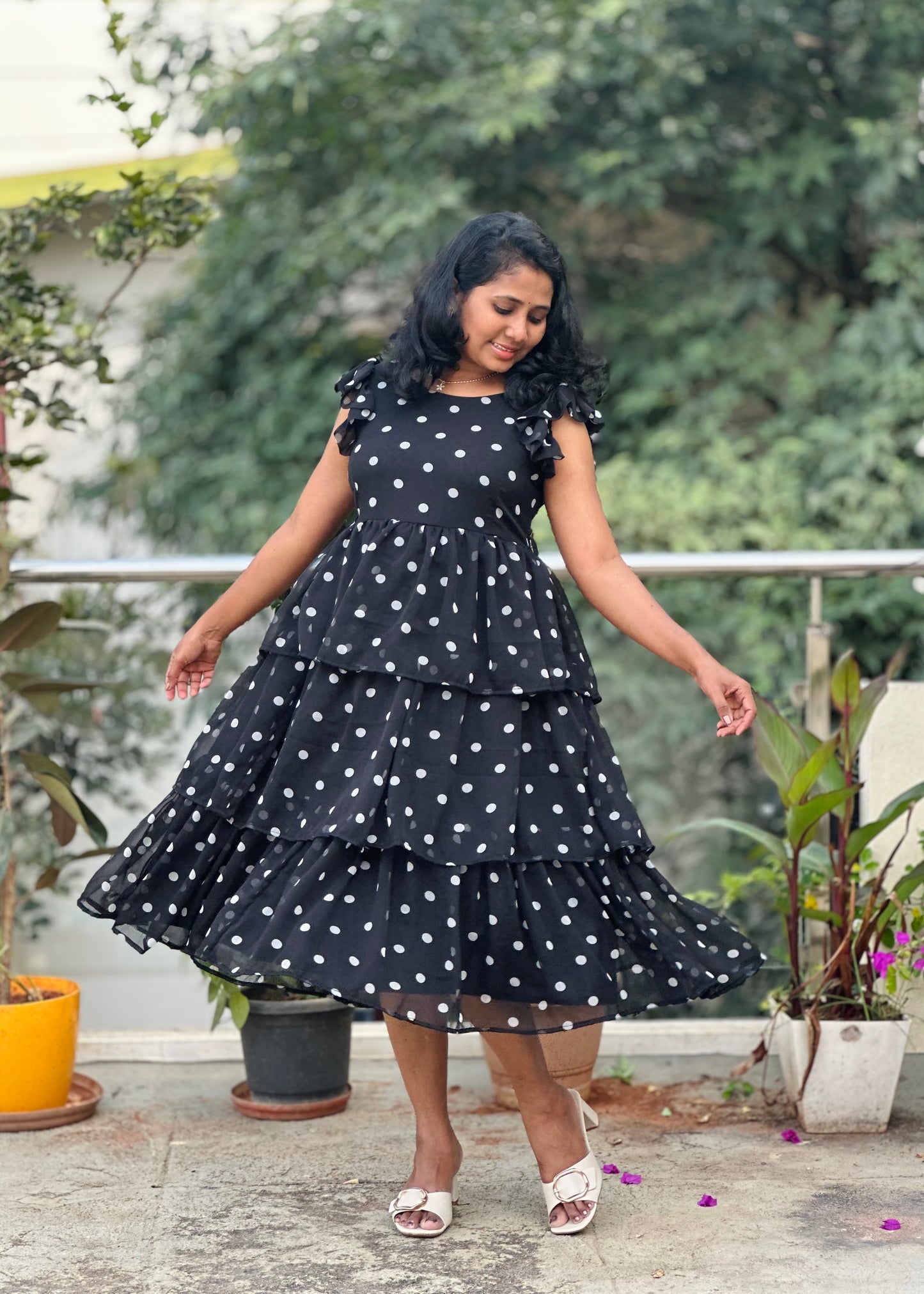 Luna dot 3 layered midi dress