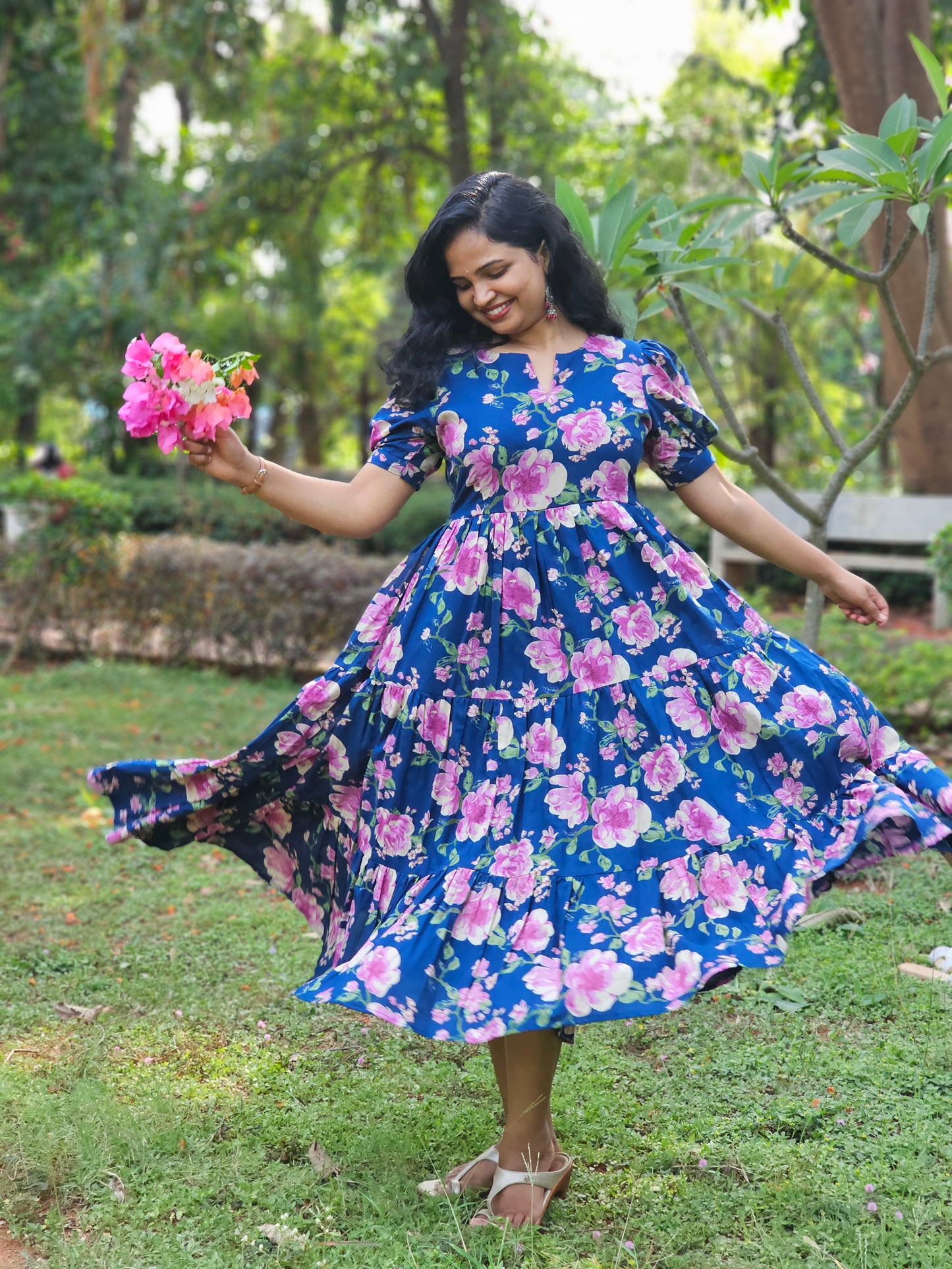 Bougainvillea Whirl 3 Tier Dress
