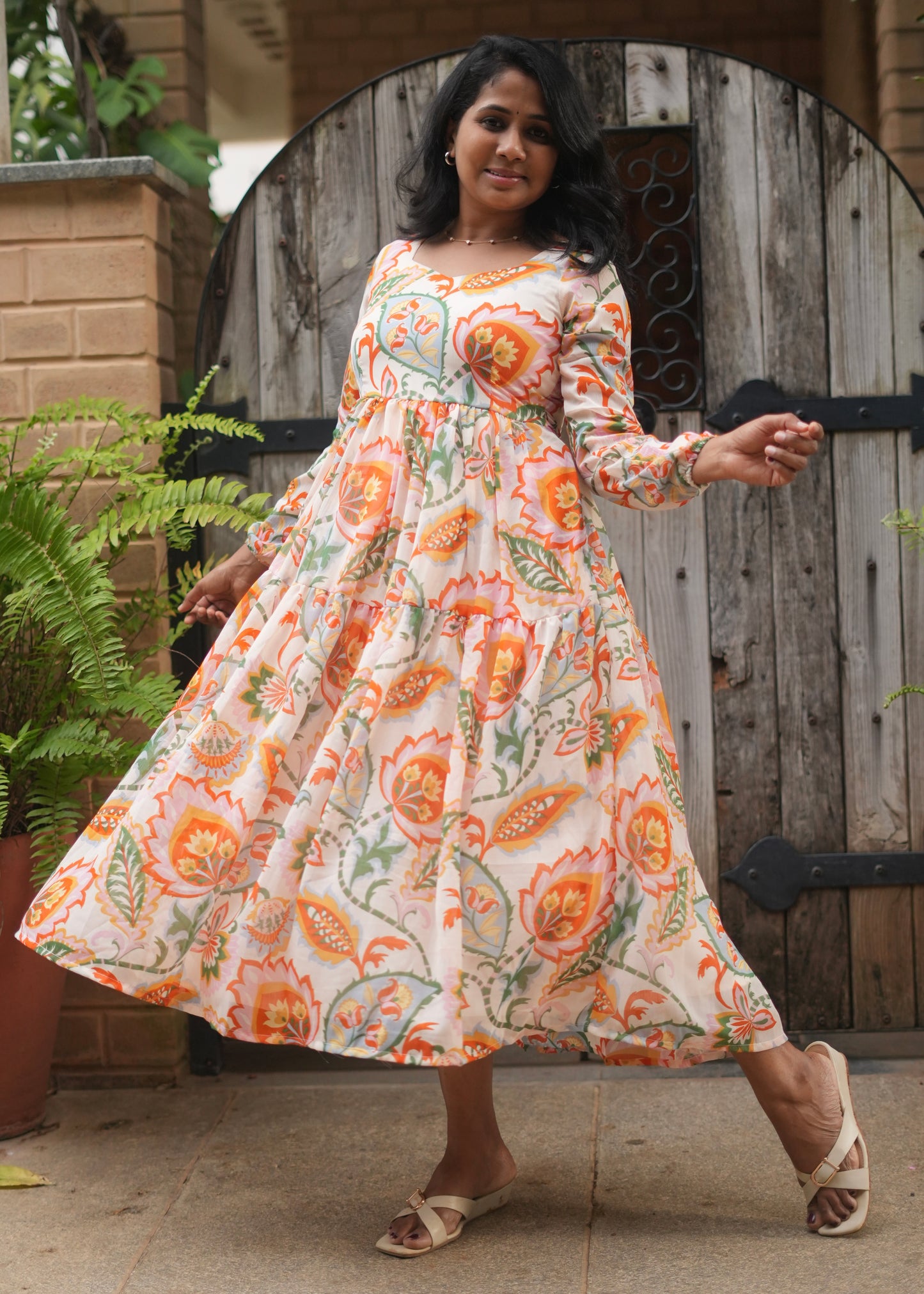 Autumn Lotus Midi Dress- Immediate Dispatch