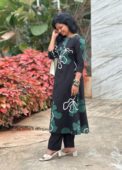 Black Petal Kurta Set