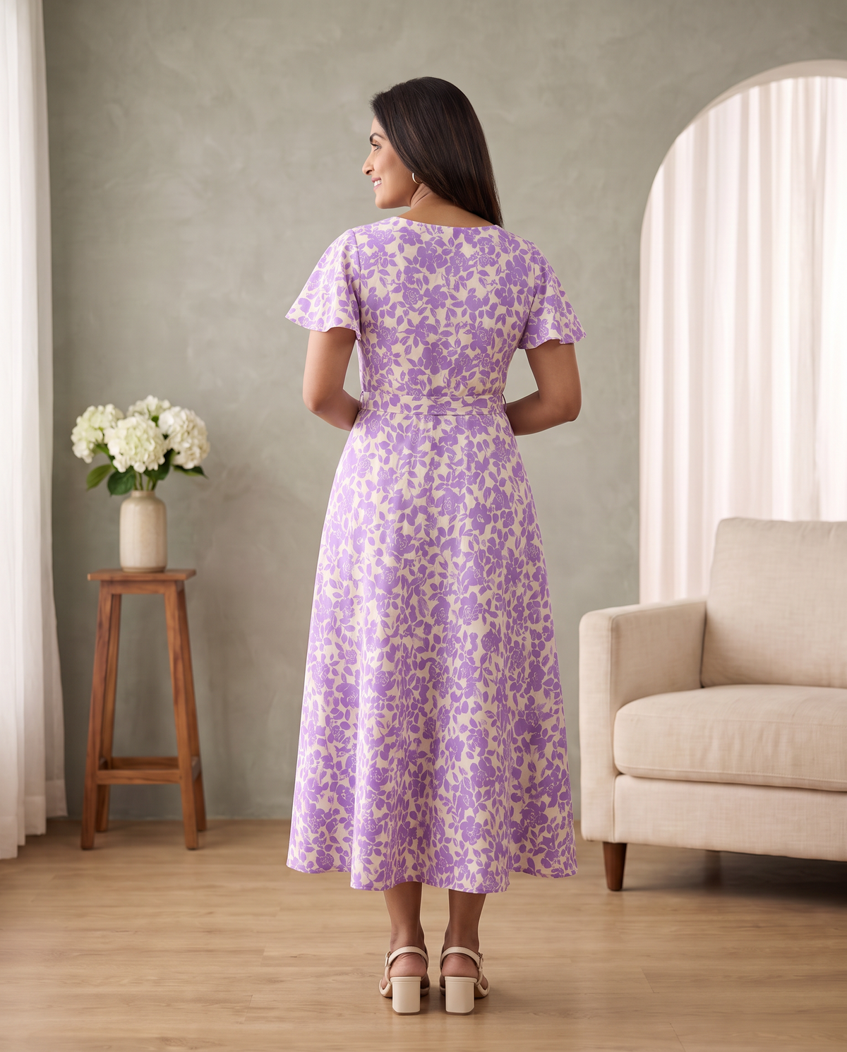 Lilac Poetry  Floral Flared Dress