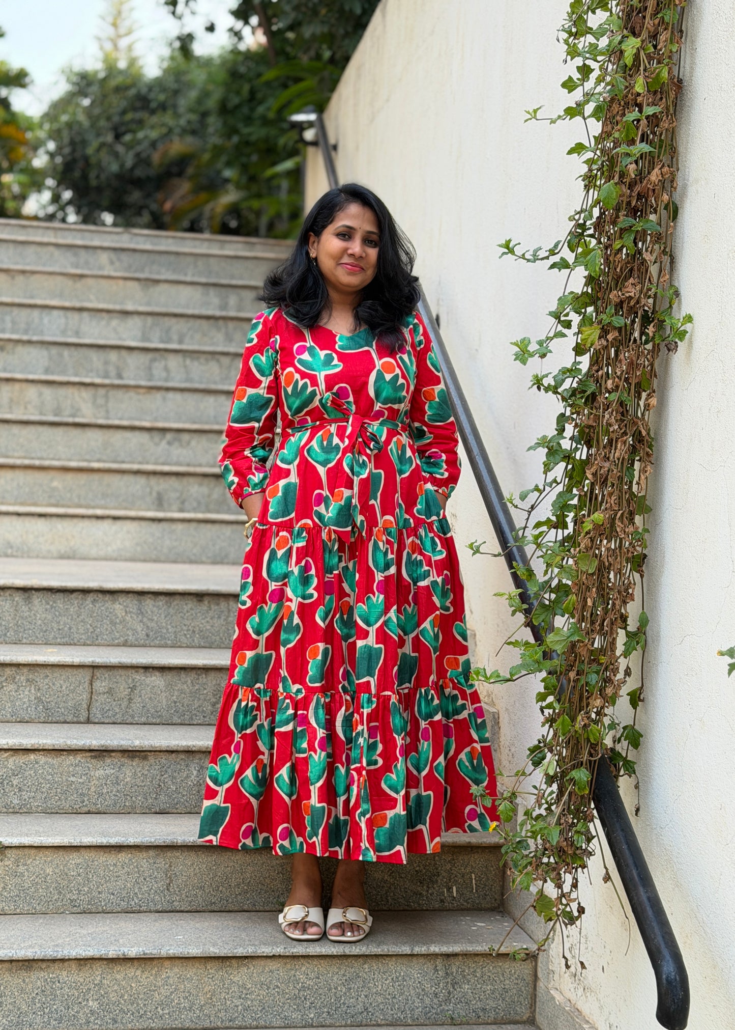 Carina Cotton Maxi Dress — Red Bold Print