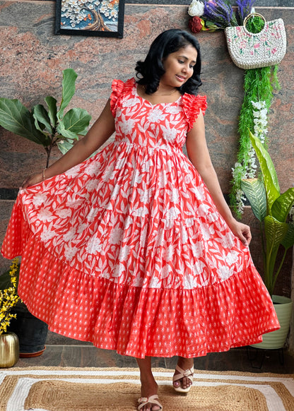 Coral Crush Cotton Midi Dress