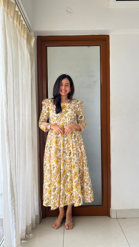 Yellow Floral Kali dress-Immediate Dispatch