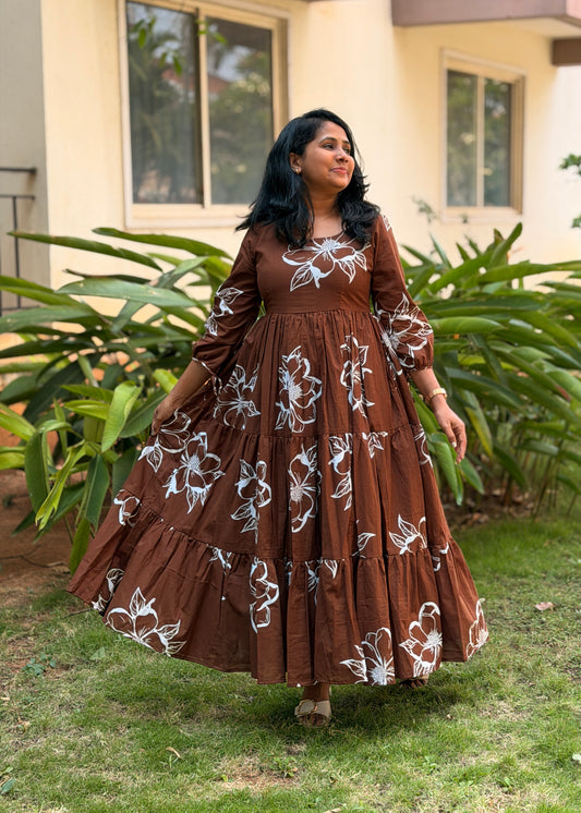 Siena Cotton Maxi Dress — Brown Floral Print