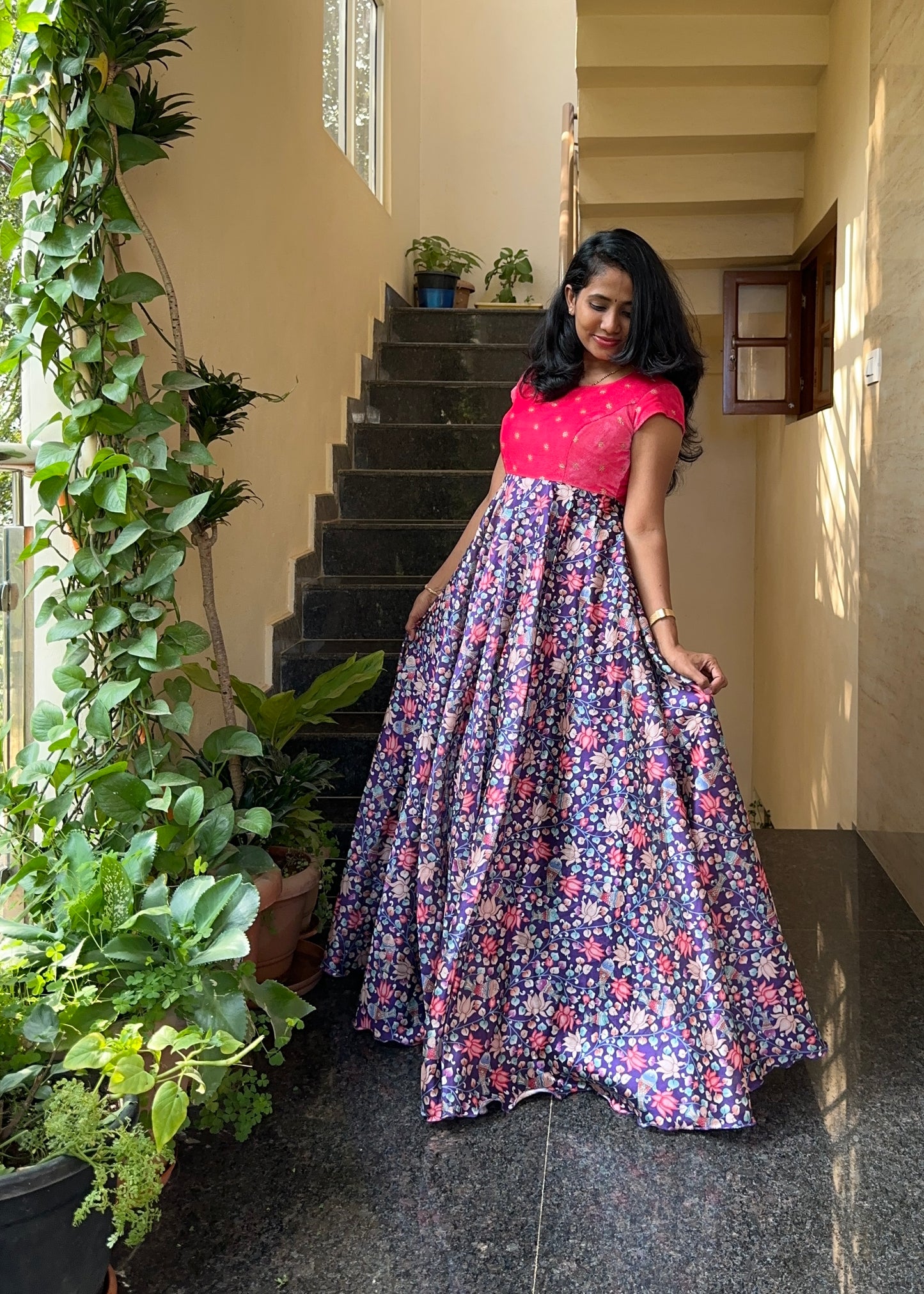 Sahasra Velvet & Kalamkari Full Flare Long gown