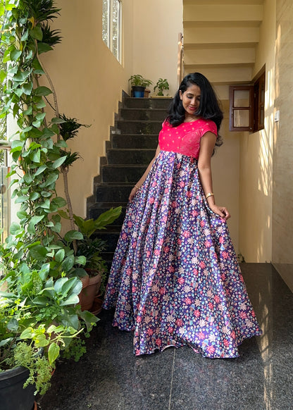 Sahasra Velvet & Kalamkari Full Flare Long gown