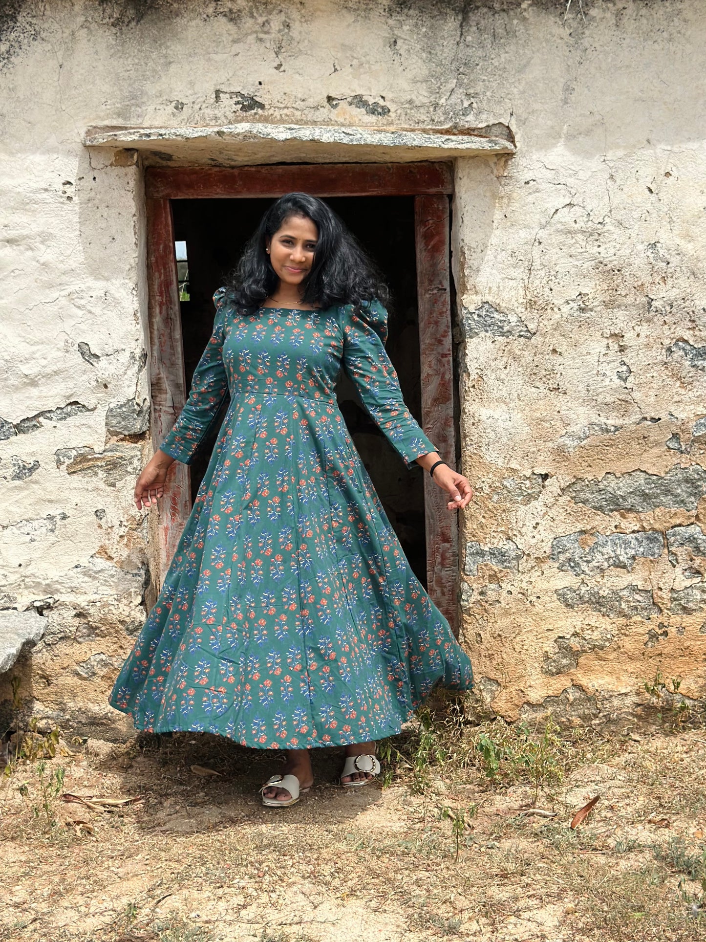 Bottle Green Floral Kali dress