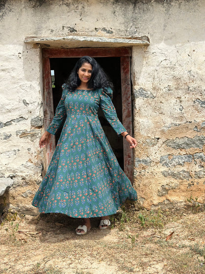 Bottle Green Floral Kali dress