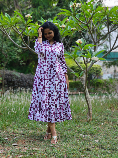 Berry Bloom A line Cotton Midi Dress