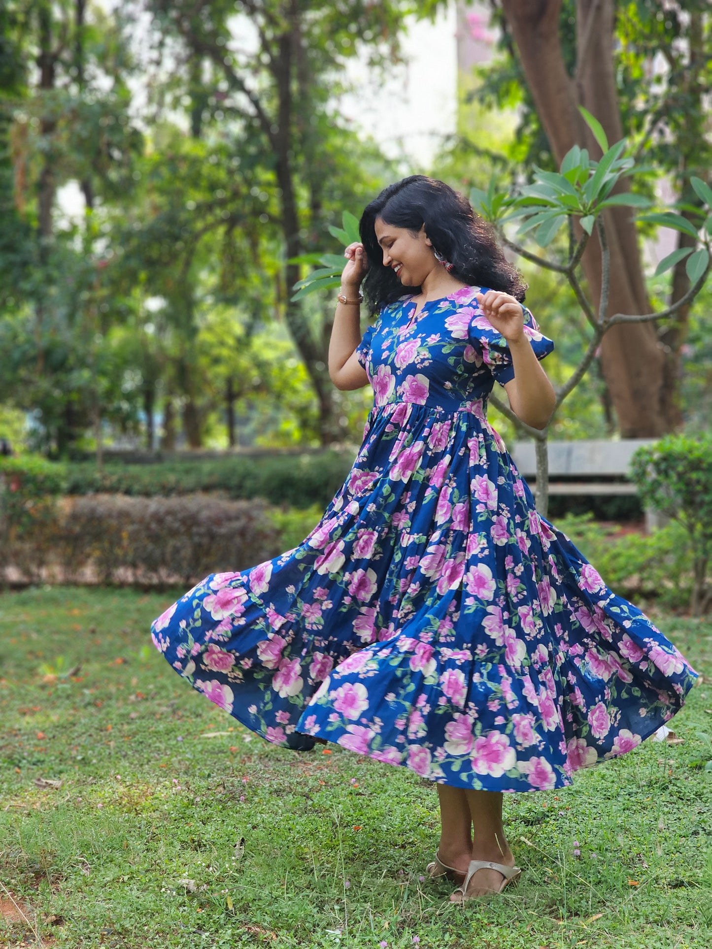 Bougainvillea Whirl 3 Tier Dress