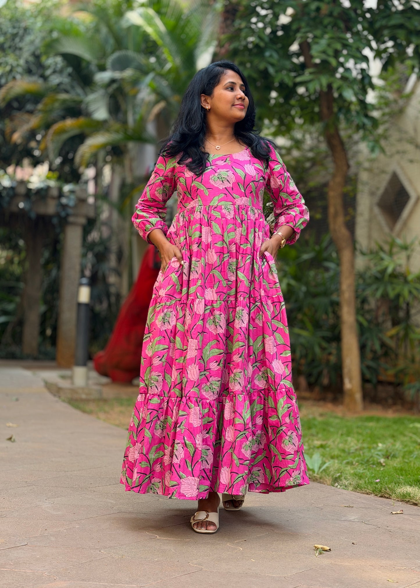 Rosa Cotton Maxi Dress — Pink Floral Print