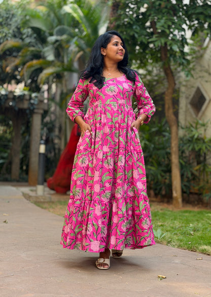 Rosa Cotton Maxi Dress — Pink Floral Print