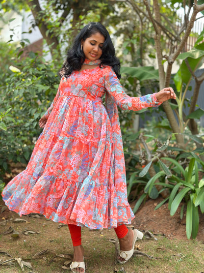 Nithya Tiered Anarkali Kurta & Dupatta Set