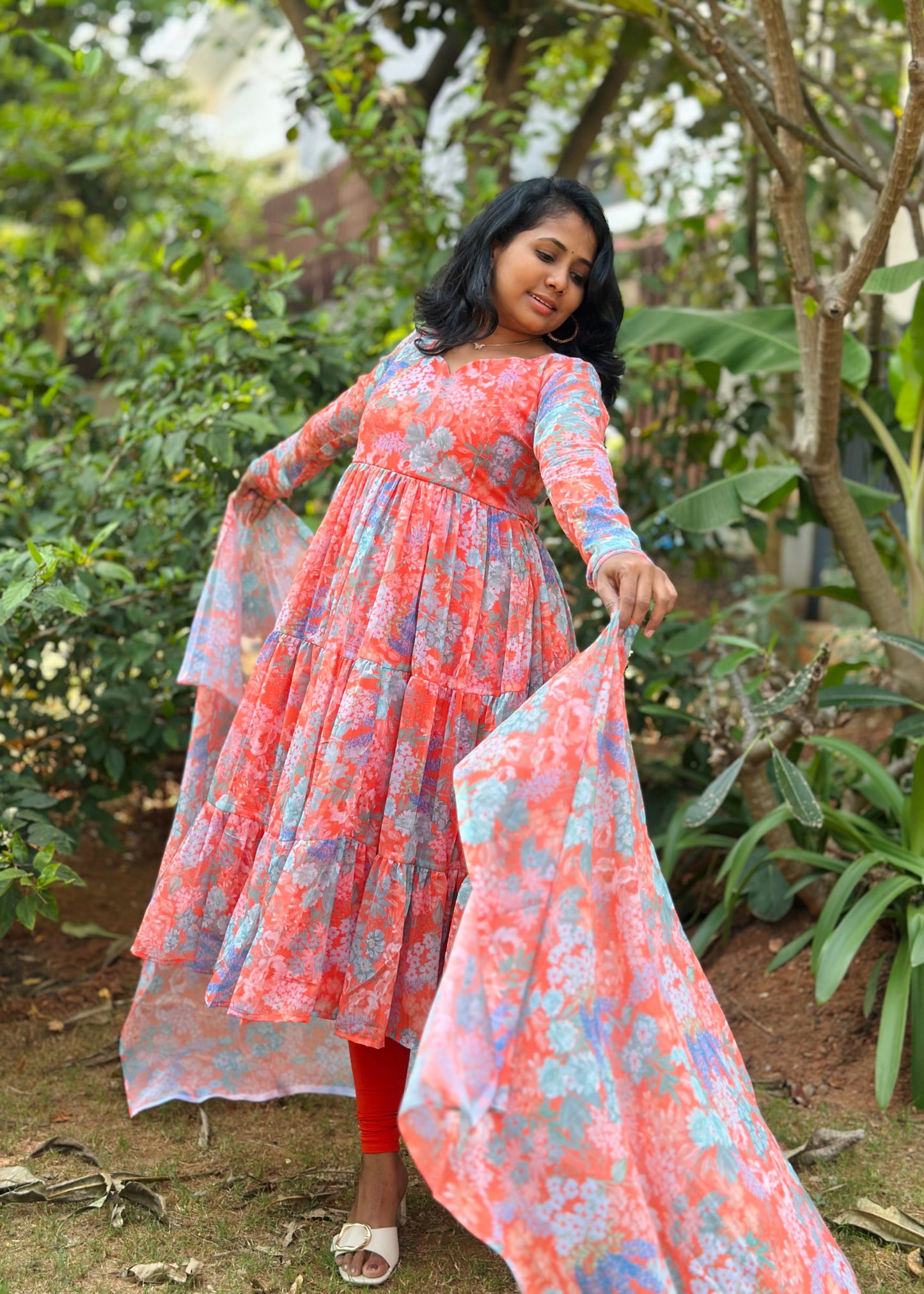 Nithya Tiered Anarkali Kurta & Dupatta Set