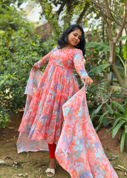 Nithya Tiered Anarkali Kurta & Dupatta Set