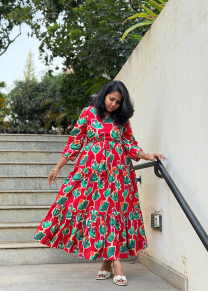 Carina Cotton Maxi Dress — Red Bold Print