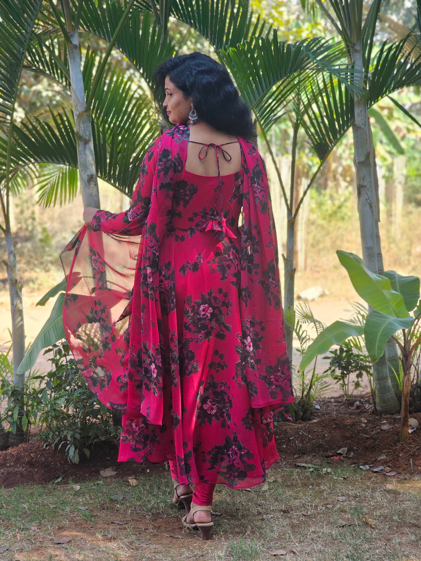 Berry Pink Floral Print Anarkali