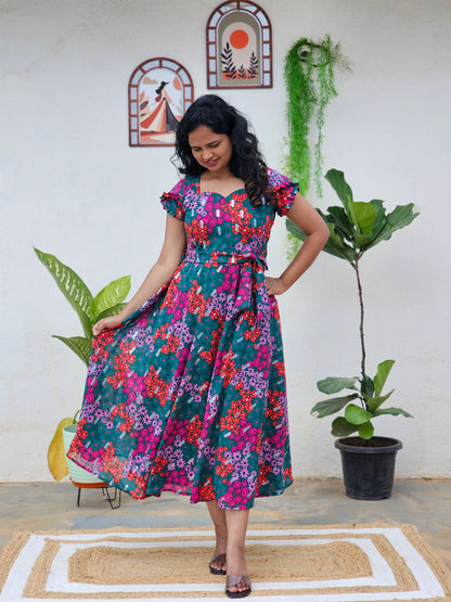 Green & pink umbrella dress