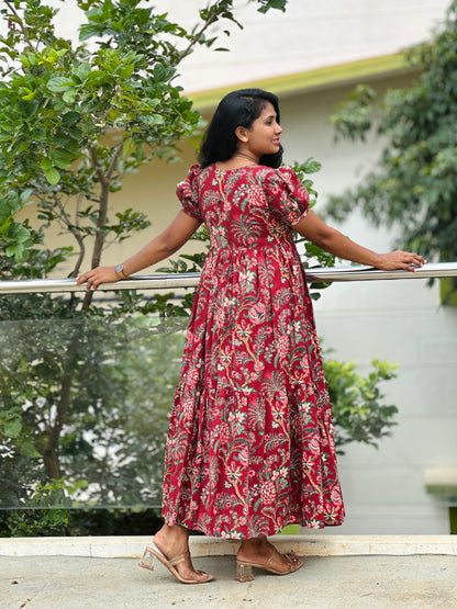 Maroon Mirage Floral Maxi Dress