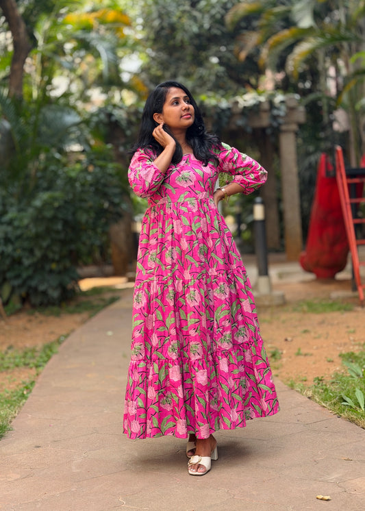 Rosa Cotton Maxi Dress — Pink Floral Print