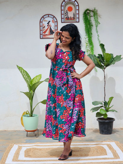 Green & pink umbrella dress